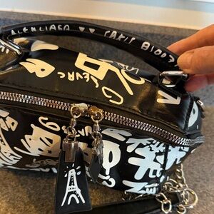 Graffiti Print Crossbody Bag Black and White